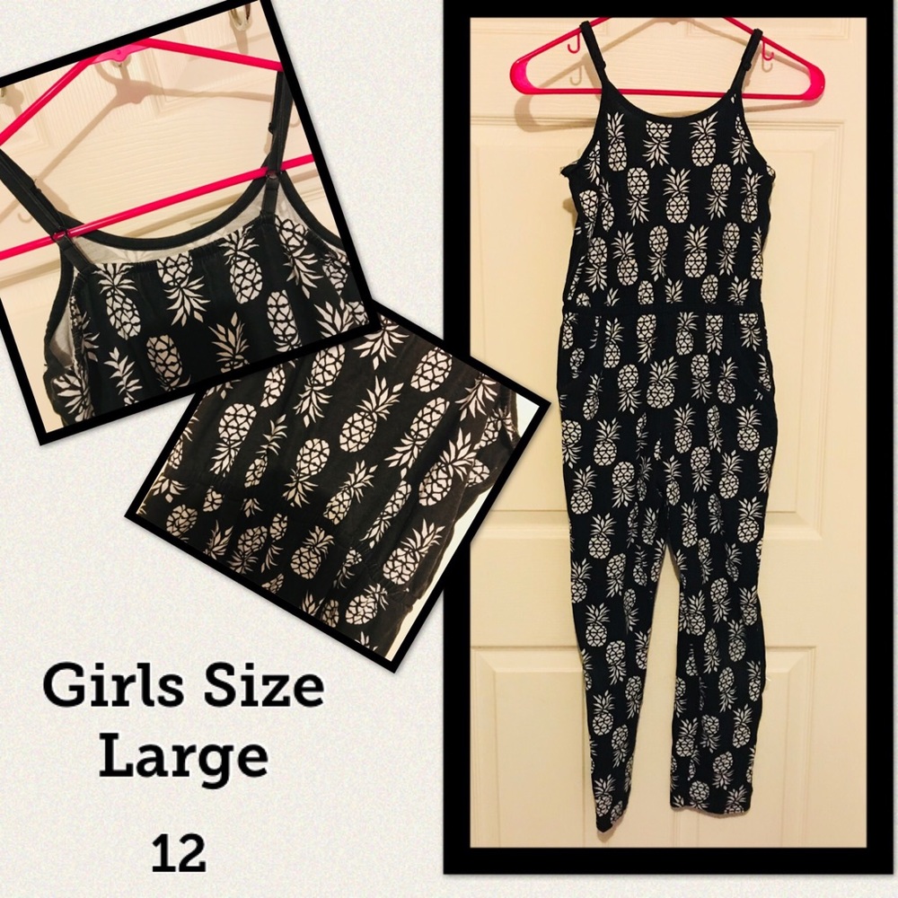 Girls Size L (12/14) long jumpsuit with pineapple